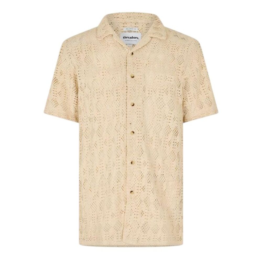 Threadbare Mens Rackes Snake Print Short-Sleeved Shirt / Ecru